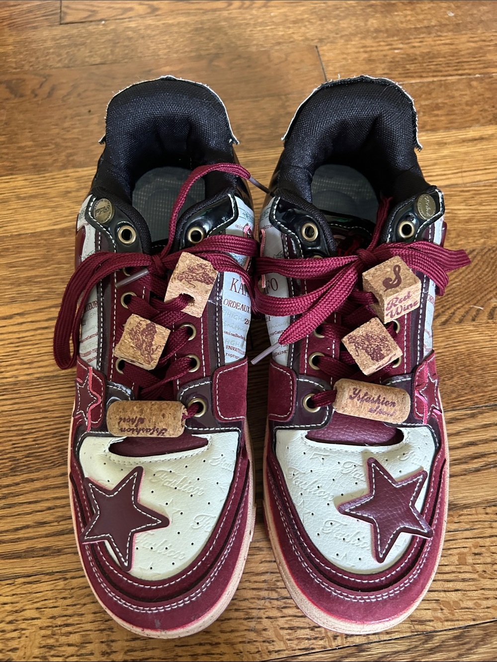 Women’s Burgundy and White Star Detail Sneakers